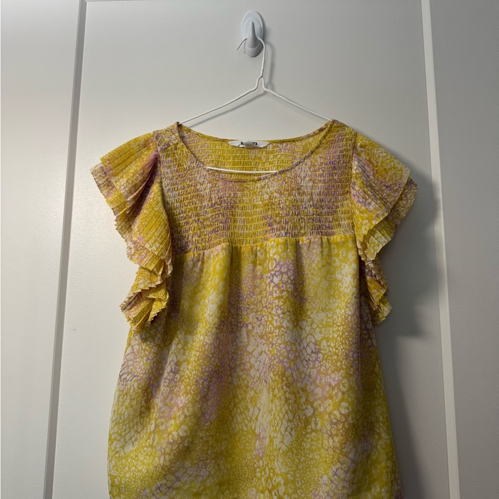 BB Dakota Yellow and Pink Ruffle Blouse